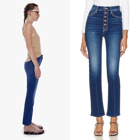NWT MOTHER High Rise Button Fly Straight Leg Ankle Cropped Pixie Rider Jeans 31 - Picture 4 of 11